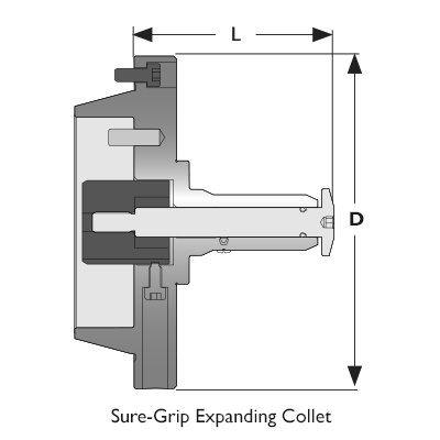 FlexC® 80 #400 Sure-Grip® Expanding Arbor Assembly - ID Gripping Range 1-1/2" (38.1mm) to 2.265" (57.53mm) - Expanding Collet is not included. 